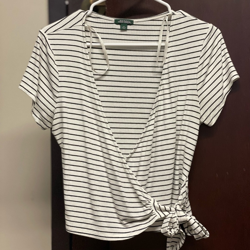 Black and white striped wrap top